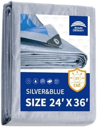 RAINDEWAY Large Tarps 24x36 Feet, 5.5 Mil - Multipurpose Waterproof Poly Tarp Cover with Metal Grommets and Reinforced Edges, Silver/Blue Tarp