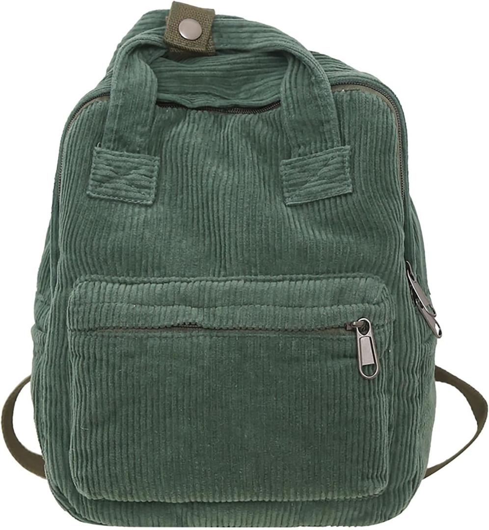 Makukke Small Corduroy Backpack Purse for Women - Vintage Mini Fashion Casual Aesthetic Backpack, Green