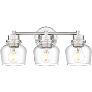 Emak Bathroom Light Fixtures Over Mirror, Brushed Nickel Vanity Light with Clear Glass Shade, 3-Light Vanity Lights for Bathroom, Mirror, Makeup Desk, VL122-BN-CG-3