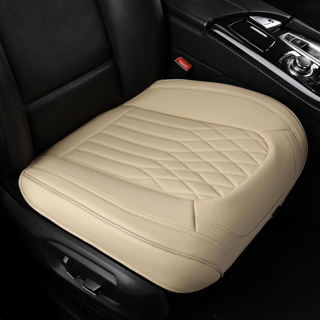 BWTJF 2 Pack Front Car Seat Bottom Covers, Universal Auto Seat Cushions, Nappa Leather Full Wrapping Edge Compatible with Most of Vehicles - SUVs/Sedans/Pickup Trucks, Beige