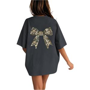RoseSeek Girl's Bow Leopard Graphic Tees Short Sleeve Preppy Summer T Shirt Aesthetic Baggy Tops,10Y