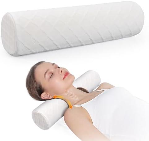 Cozyhealth Cervical Roll Pillow, Medium Soft Memory Foam Neck Round Pillow Cylinder Bolster Pillow for Sleeping, Round Neck Support for Bed, Legs, Back and Yoga (White, Large - 4.7" H)