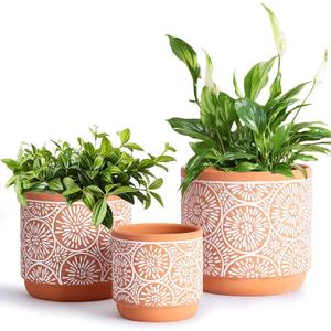 DeeCoo 3 Piece Ceramic Plant pots Indoor Flower Pots Set with Drainage Holes, 5.7/4.7/3.5/inch, Modern Decorative Flower (Red)