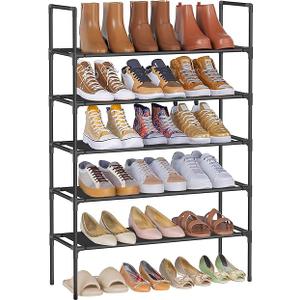 SONGMICS 5-Tier Shoe Rack, Shoe Storage for Hallway Closet, Slim and Space-Saving, Metal Frame, Non-Woven Fabric Shelves, Black