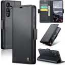 AUPAI for Samsung Galaxy S25 Wallet Case with Credit Card Holder, PU Leather RFID Blocking Folio Flip Kickstand Magnetic Clasp Protective Phone Cover for Women Men Black