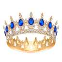 Crown for Women, Crystal Queen Crown for Birthday Costume Party Celebration, Gold Dark Blue