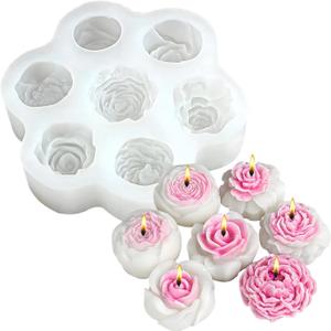 Flower Molds Silicone Candle Molds for Candle Making 7 Cavity Rose Peony Chocolate Mold 3D Flower Candle Soap Silicone Wax Melt Mold Floral Epoxy Resin Casting Valentines Day Wedding Decor Craft Mould