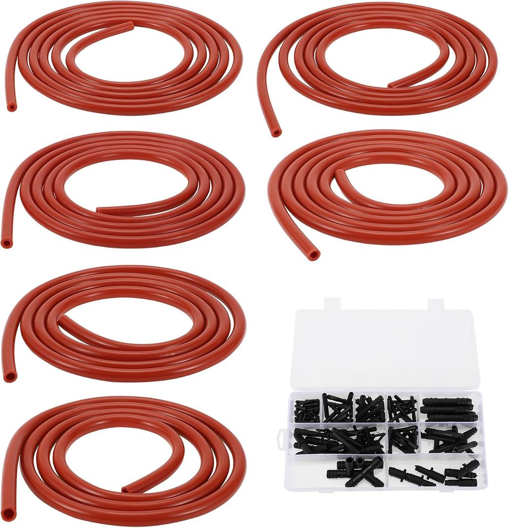 Motoforti Silicone Vacuum Tubing Hose 6.6Ft 3/4/5/6/8/10mm ID Red 1 Set | 2mm Thickness, High Temperature, 130PSI Max Pressure, Automotive vacuum line