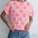 Dokotoo Womens Tops Crewneck Floral Print Short Sleeve Summer T Shirts for Women Casual Loose Fit Blouses (Pink, S)