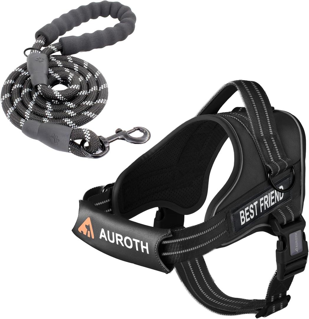 AUROTH Dog Harness and Leash Set, Soft Padded Service Dog Vest with 5.25FT Dog Leash, No Choke, Easy On Pet Vest, Adjustable Reflective No Pull Dog Harness for Large Dogs, Easy Walking and Training, Size: Large