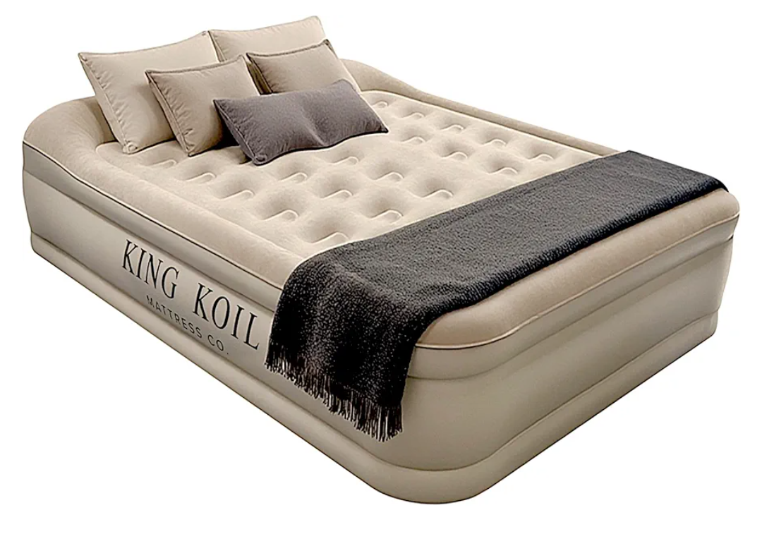 King Koil Luxury Queen Size Air Mattress with Built-in High-Speed Pump Best for Home, Camping, Guests, 13" Queen Size Luxury Double Airbed Adjustable Blow Up Mattress, Waterproof, Size 80"x60"x20"