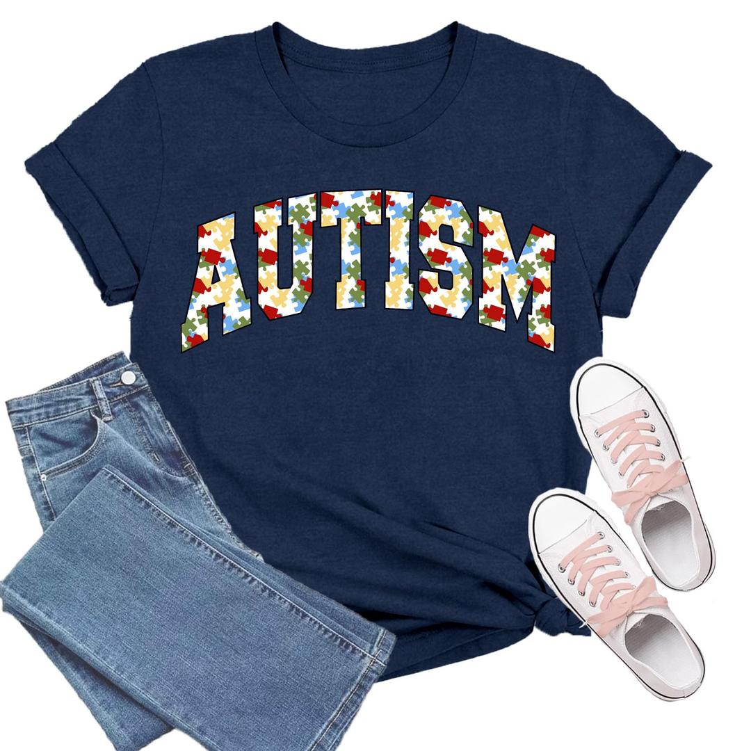 TIEEI Women Autism Awareness Shirt Autism T-Shirt Mental Health Tee Tops Blue, S