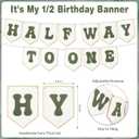 1/2 Birthday Boy Half Birthday Decorations - White Green Half Way to One Banner Cake Topper Tassel Wood Bead High Chair Banner Hat for Boys 6 Months Birthday Decorations Party Supplies