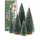5PCS Table top Christmas Pine Tree Bottle Brush Christmas Trees with Wooden Bases for Village Holiday Party Christmas Table Decor