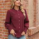 Uhiger Plaid Shirts for Women Button Down Shirt Ruffle Neck Long Sleeve Blouses Dressy Casual Gingham Tops with Chest Pockets (M)