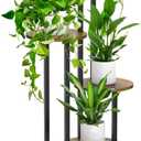 5 Tier Plant Stand Indoor, Metal Wooden Tall Plant Shelf Flower Pot Stand for Multiple Plants, Corner Flower Holder Plant Display Rack for Living Room Balcony Patio Garden (Rustic Brown) (See Figure)