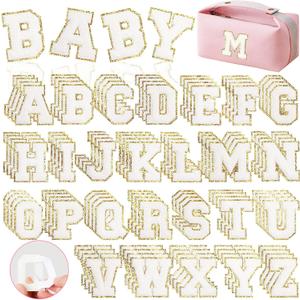 Self-Adhesive Chenille Letters Patches, 104PCS White Letter Stickers on Patches Varsity Letter Patches for Clothing Jackets Backpacks Hats Repair Alphabet Embroidered Applique
