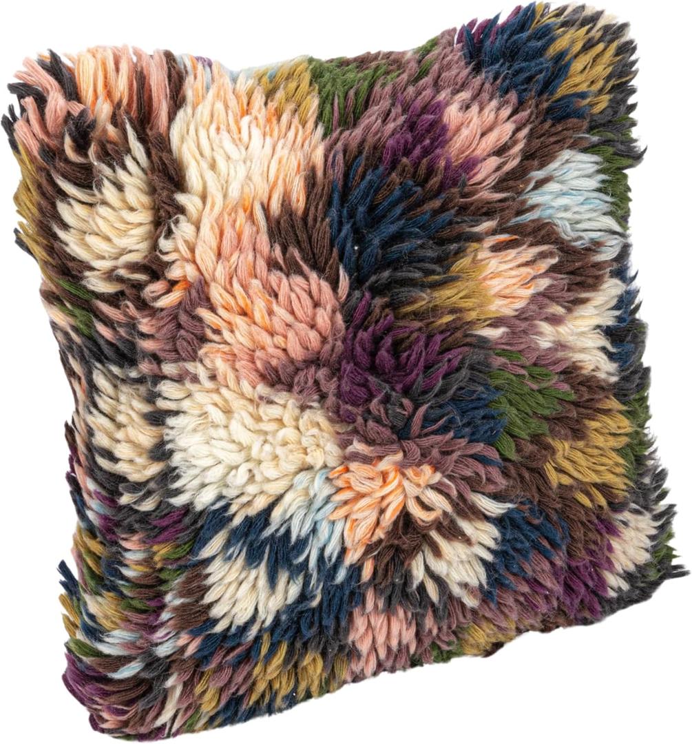 Creative Co-Op Woven New Zealand Wool Shag Pillow with Cotton Back, Multicolor, Square, Multi