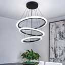 O'NEELDY Modern 3 Ring LED 52W Black Pendant Light with Irregular Ring Lights Adjustable Hanging Lamp for Dining Room Bedroom Kitchen Island Cafe, 16 inches x 16 inches x 47 inches