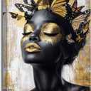 ZSHARTSWD African American Wall Art Gold Queen Pictures Black Woman Butterfly Canvas Prints Fashion Girl Paintings Bedroom Bathroom Office Home Decor Framed (Black, 24L x 16W)