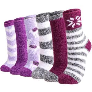 Plush Slipper Socks Women - Colorful Warm Fuzzy Crew Socks Cozy Soft for Winter Indoor (Purple)