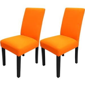 JQinHome Dining Chair Slipcover, High Stretch Removable Washable Chair Seat Protector Cover Set of 2, Chair Covers for Halloween Dining Room, Kitchen, Home Party, Wedding Ceremony(Orange, 2PC)