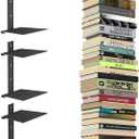 Invisible Floating Bookshelves for Wall, 6 Tier Vertical Spine Book Tower, Heavy Duty Floating Book Shelves Metal Book Organizers for Home Office, 3 Pack(Black)