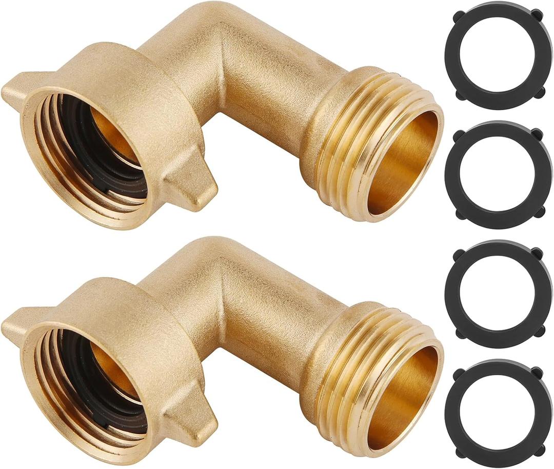 90-Degree Hose Elbow For RVs Solid Brass Construction, Features Convenient Easy Grip Connector,For RV Water Hoses, Residential Outdoor Faucets, & More 2-Pack