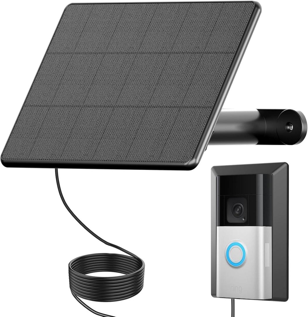 Solar Charger & Doorbell Mount for Latest USB-C Port Battery Doorbell, 6W Continuous Charging, Waterproof Adjustable Panel