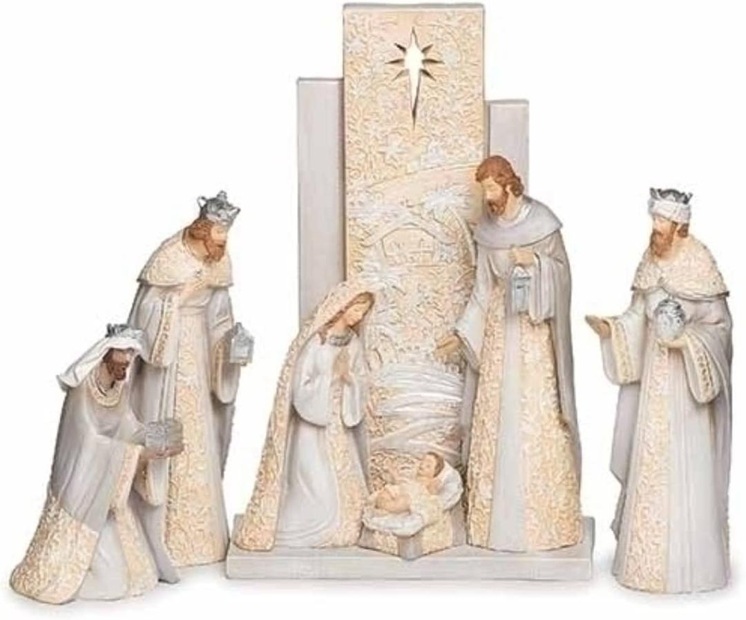 Roman 7 Piece Nativity Figurine Set with Backdrop 13.5"