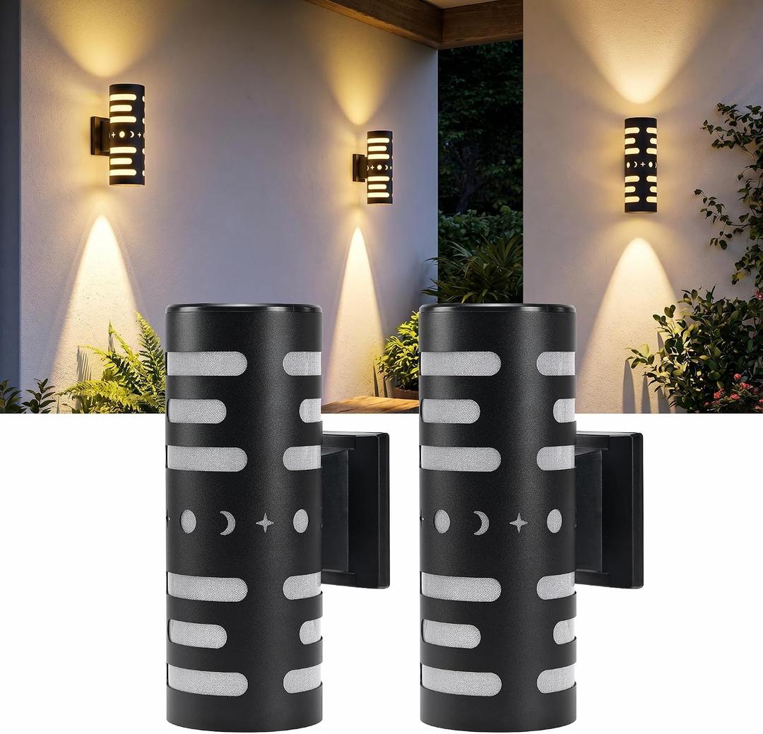 Solar Wall Lights Outdoor 2 Pack, 3000K Dusk to Dawn Lighting Wall Sconce Solar Powered, Modern Aluminum Design, IP65 Waterproof Up and Down Solar Lights Outdoor for House Garage Porch Exterior, 10.6"