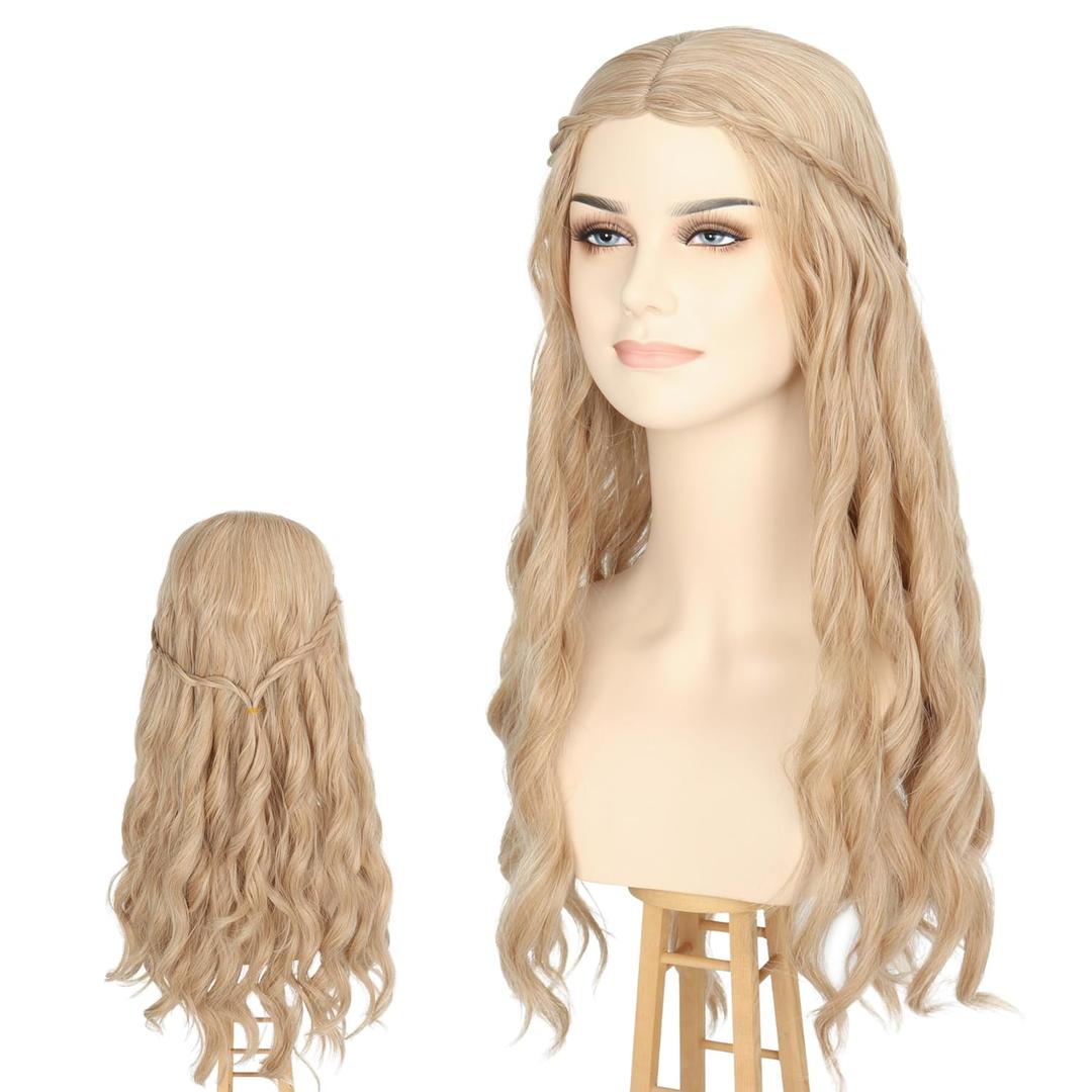 Yan Dream Princess Wig Long Blonde Wavy Hair with Braid Elf Hippie Wigs for Women Cosplay Costume Anime Party, 