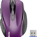 TECKNET Wireless Mouse, 2.4G Ergonomic Optical Mouse, Computer Mouse for Laptop, PC, Computer, Chromebook, Notebook, 6 Buttons, 24 Months Battery Life, 2600 DPI, 5 Adjustment Levels - Purple
