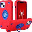 for iPhone 14 Case/iPhone 13 Case, with Kickstand (not Compatible with Plus Sized Models),Shockproof Hybrid Hard PC Soft Rubber Case for iPhone 14/13 6.1 inch (Red+Blue)