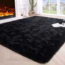 Noahas Fluffy Black Area Rugs for Bedroom Living Room,4x5.3 Feet Thick Shag Throw Floor Carpet,Soft Shaggy Non-Slip Plush Dorm Nursery Kids Rug Home Decor Aesthetic