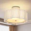 Boho Rattan Ceiling Light Fixtures, 3-Light Semi Flush Mount Ceiling Light Flower Drum Light Fixture, Close to Ceiling Light Whith Modern Chandelier Lighting for Bedroom Hallway Kitchen Dining Room