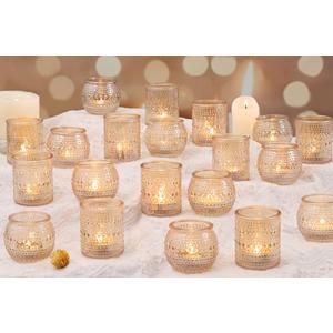 38 Pcs Assorted Gold Votive Candle Holders Bulk- Gold Candle Holders Bulk for Thanksgiving Christmas Table Decorations, Glass Tealight Candle Holder for Fall Wedding Table Centerpieces