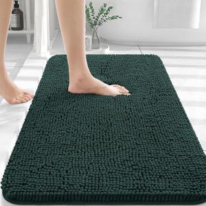 OLANLY Bathroom Rugs 30x20, Extra Soft Absorbent Chenille Bath Rugs, Rubber Backing Quick Dry, Machine Washable Bath Mats for Bathroom Floor, Tub and Shower, Home Decor Accessories, Blackish Green