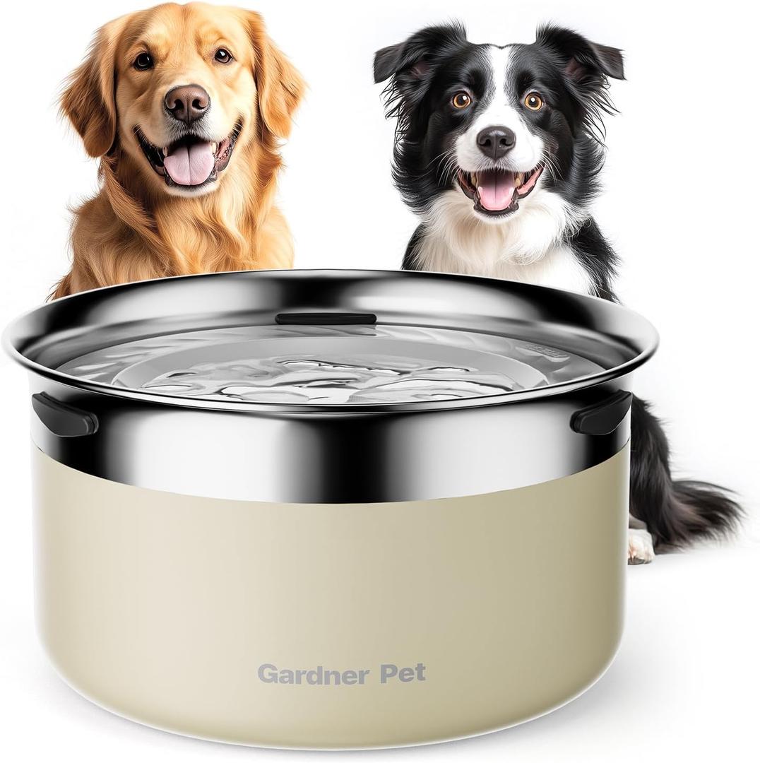 Gardner Pet Dog Bowls 1 Gallon (3.85L) Stainless Steel No Spill Water Bowl, Slow Water Feeder Metal Dog Bowls, Spill Proof Water Dispenser for Large Dogs, Promotes Healthy Hydration (White)