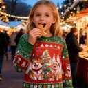 Enlifety 4-16T Kids Ugly Christmas Sweater Boys Xmas Sweatshirt Funny 3D Graphic Xmas Pullover (8-9 Years, Red Green)