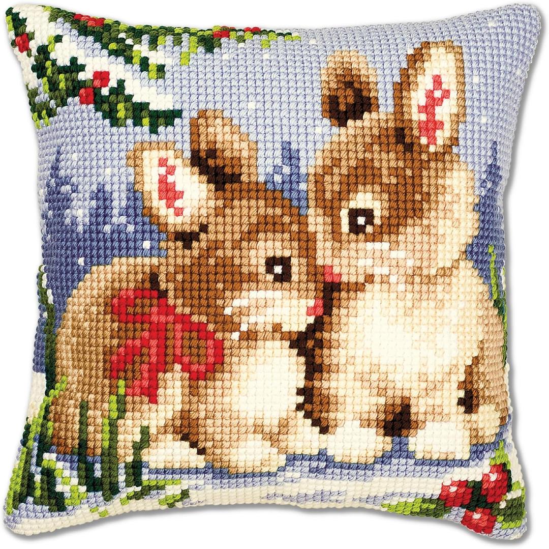 Vervaco 1200/782 Canvas Winter Scene Bunnies Cushion Front Cross Stitch Kit 40cm