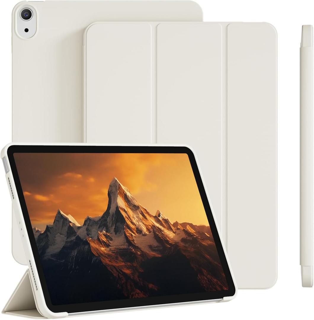 Case for New iPad Air 11 M4 2026, Air 11 Inch M3 2025/M2 2024, Air 5th/4th Generation 10.9 Inch Without Pencil Holder, Slim Trifold Stand Cover, Soft Back Shell, Auto Wake/Sleep, Cream White