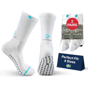 Premium Soccer Grip Socks Men, Women and Youth, 2 Pairs Non-Slip Grip Socks Soccer - in 4 Sizes for a Perfect Fit (10-12, White)