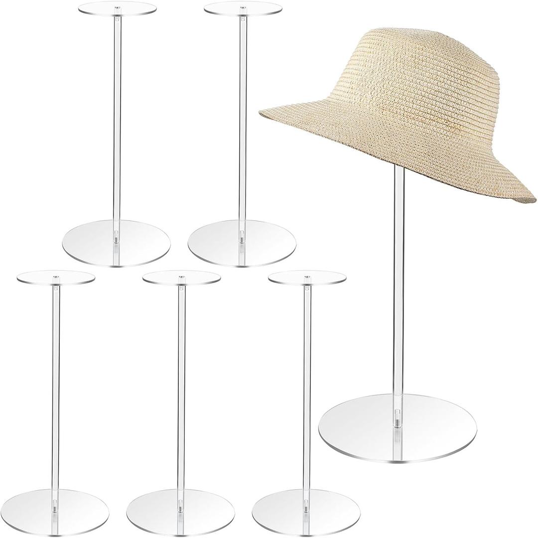 6 Sets Acrylic Hat Stand Holder, 12.8" Clear Display Rack with Round Base for Baseball Caps, Wigs, Jewelry, Watches - Tabletop Pedestal Organizer