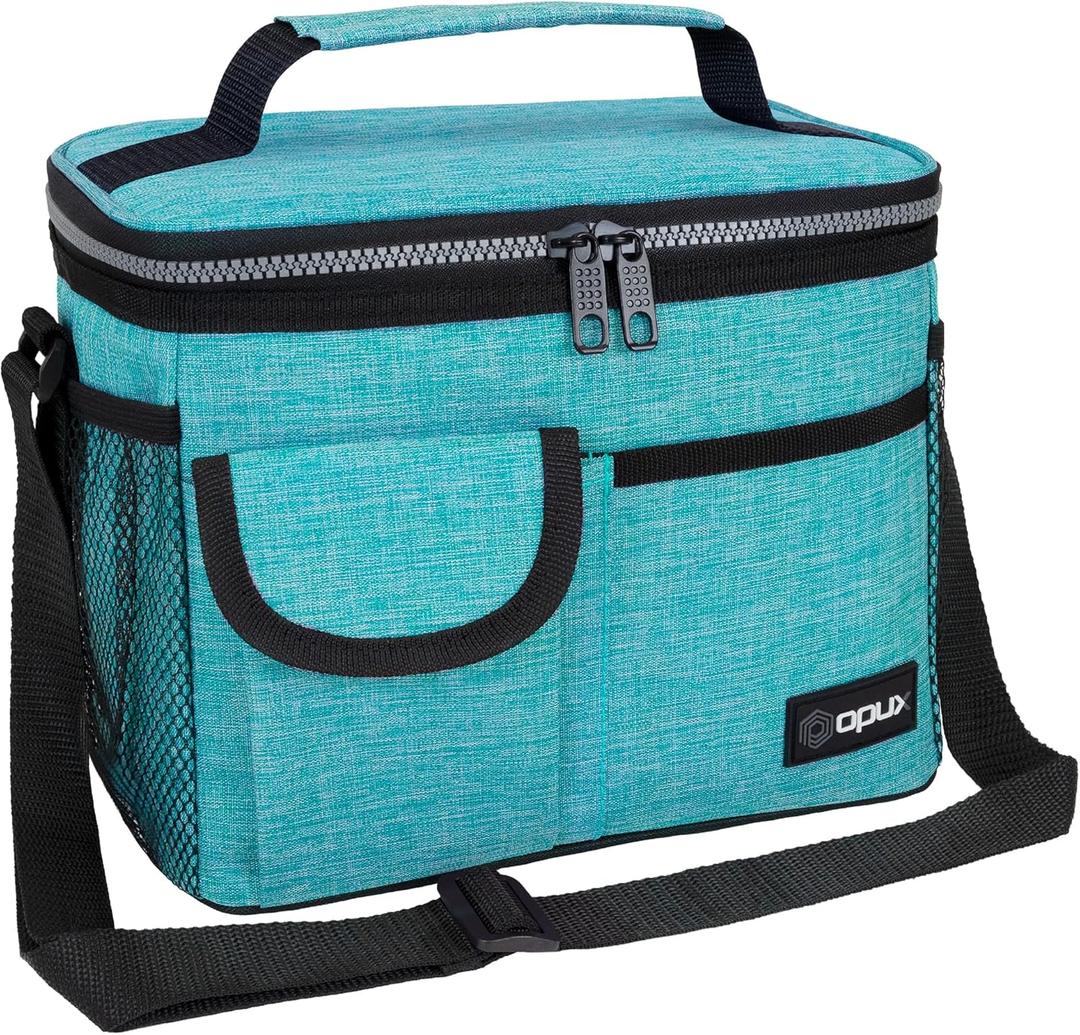 Opux Insulated Lunch Bag for Men Women, Leakproof Sea Blue Lunch Box for Work, Portable Soft Lunch Cooler Bag with Shoulder Strap, Adult Lunchbox Lunch Pail for Kid Boy Girl School, 14 Can/8L, Heather Sea Blue