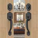 goldenwarm Double Front Door Lock Set, Black Double Door Handle with Dummy, Double Classic Front Door Hardware Set with Reversible Wave Handle Lever, Matte Black Double Entry Door Lock Set