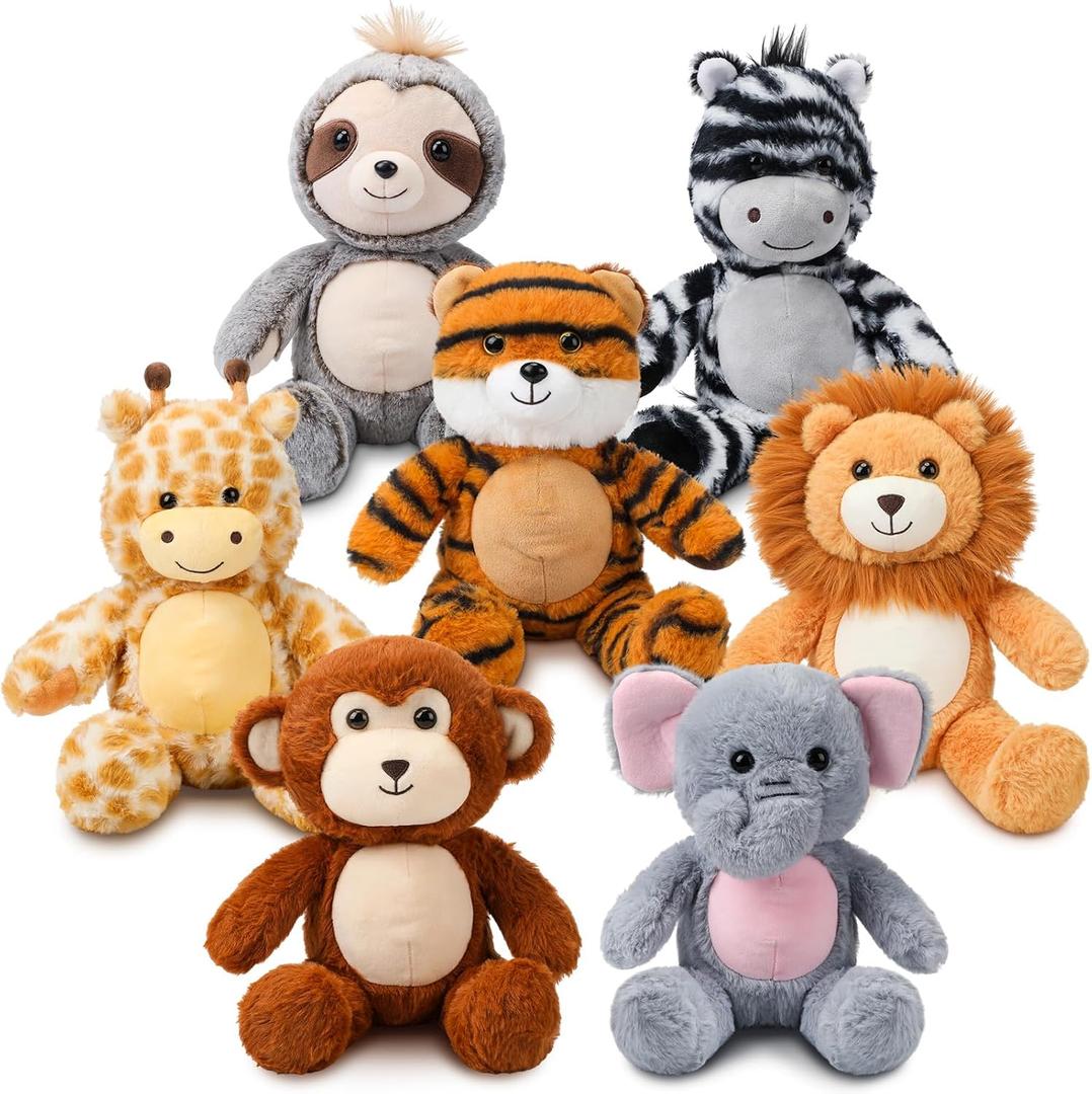 Civaner 7 Pcs Stuffed Animals Bulk 12.5 Inch Cute Soft Animal Plush Toys for Kids Birthday Gifts Baby Shower Party Decorations(Bright Color,Forest)