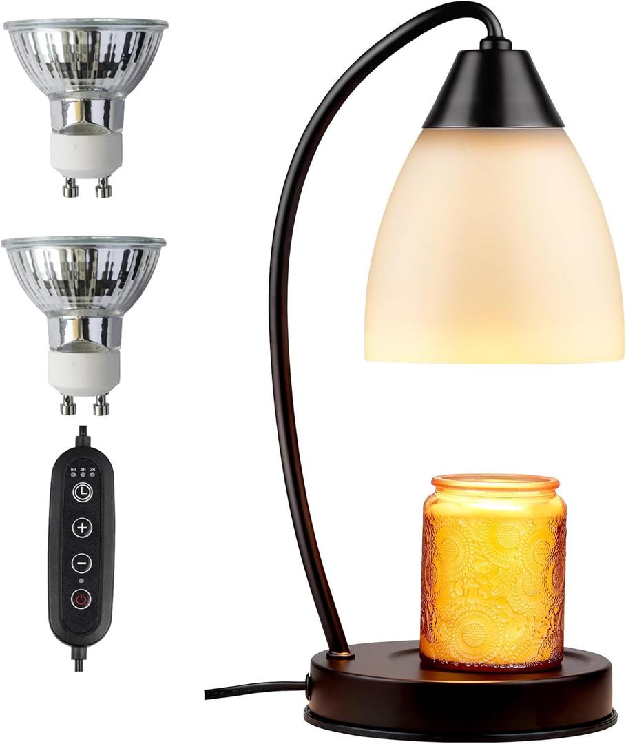 Candle Warmer Lamp with Timer Remote, Adjustable Electric Candle Melt Heater Glass Lamps with Dimmer for Various Jar Candles & Home Decor ( 2 Bulbs)