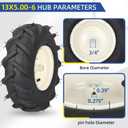 GICOOL 13x5.00-6" Tiller Tire and Wheel, 3/4" Axle Size, 3-1/8" Centered Hub, Compatible with Craftsman & Troy-Bilt Tiller Replacement