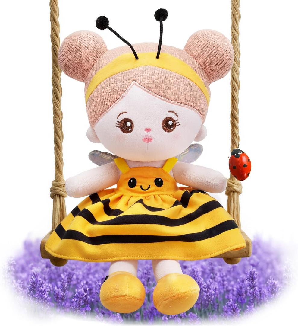 OUOZZZ 12" Soft Baby Doll Toys for 1 + Year Old Girl Gifts, Birthday Gifts for 1 Year Old Girl Christmas Plush Toys Gift for Toddler Kids Yellow Bee Dress